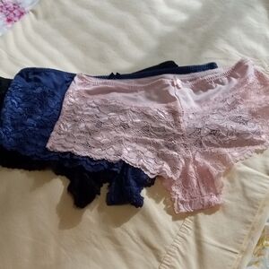 NWOT Lace Trim Women's Panties - Pink,  Blue & Black - 3 Pair